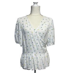⭐️ Loft White Floral Flutter Sleeve Wrap Blouse Size Extra Large